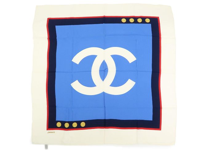 Sciarpa CHANEL COCO Mark 100% seta blu bianco navy rosso - vista 2