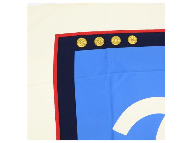 Sciarpa CHANEL COCO Mark 100% seta blu bianco navy rosso - vista 3