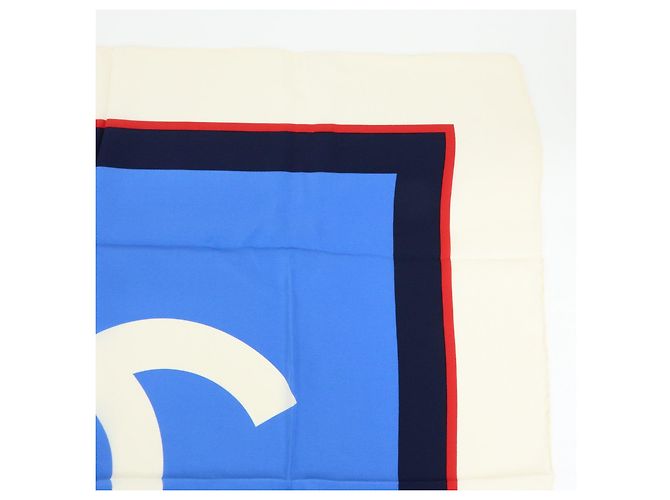 Sciarpa CHANEL COCO Mark 100% seta blu bianco navy rosso - vista 4