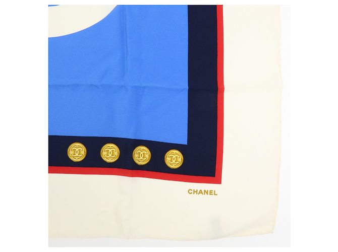 Sciarpa CHANEL COCO Mark 100% seta blu bianco navy rosso - vista 6