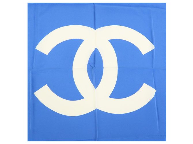 Sciarpa CHANEL COCO Mark 100% seta blu bianco navy rosso - vista 7