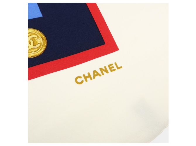 Sciarpa CHANEL COCO Mark 100% seta blu bianco navy rosso - vista 8