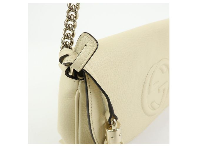 Borsa a tracolla in pelle con catena GUCCI SOHO Interlocking G Bianca 536224 - vista 12