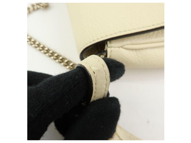 Borsa a tracolla in pelle con catena GUCCI SOHO Interlocking G Bianca 536224 - vista 14