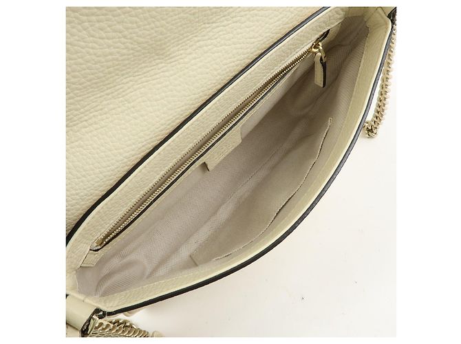 Borsa a tracolla in pelle con catena GUCCI SOHO Interlocking G Bianca 536224 - vista 19