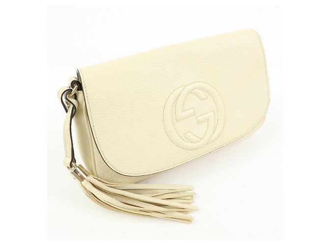 Borsa a tracolla in pelle con catena GUCCI SOHO Interlocking G Bianca 536224 - vista 4