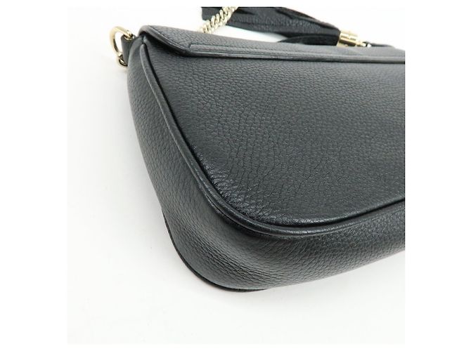 Borsa a spalla in pelle con catena GUCCI SOHO Interlocking G Nera 536224 - vista 10
