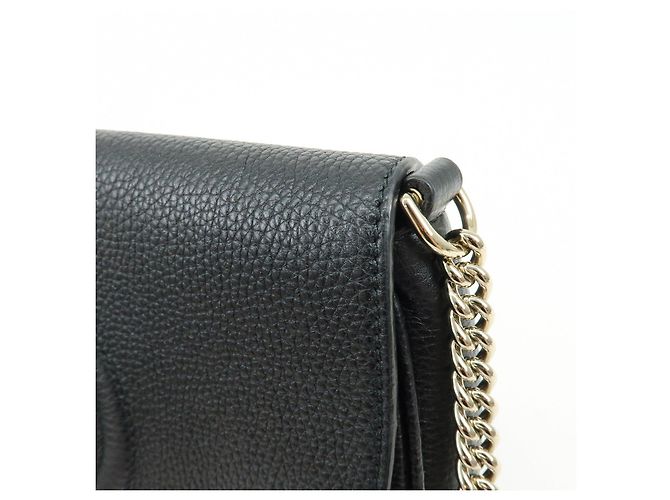 Borsa a spalla in pelle con catena GUCCI SOHO Interlocking G Nera 536224 - vista 12