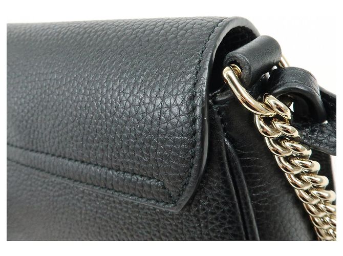 Borsa a spalla in pelle con catena GUCCI SOHO Interlocking G Nera 536224 - vista 14