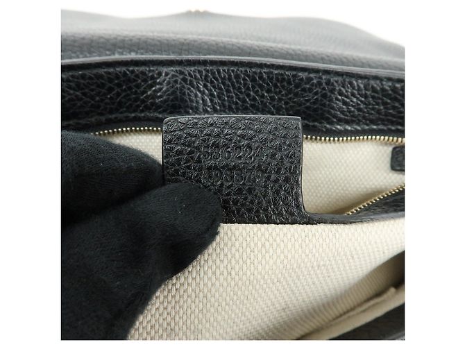 Borsa a spalla in pelle con catena GUCCI SOHO Interlocking G Nera 536224 - vista 21