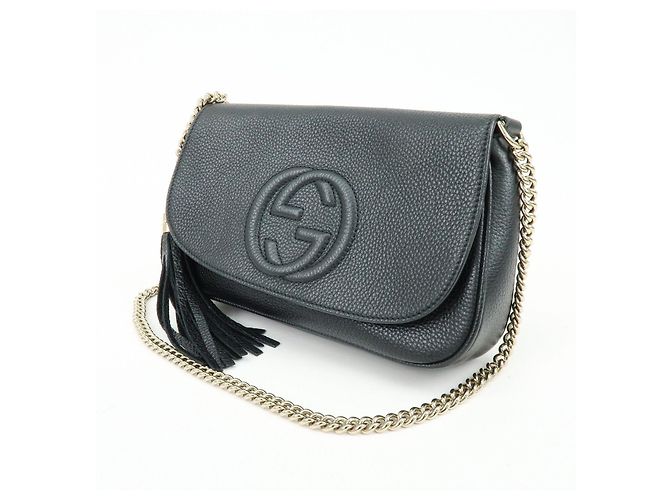 Borsa a spalla in pelle con catena GUCCI SOHO Interlocking G Nera 536224 - vista 3
