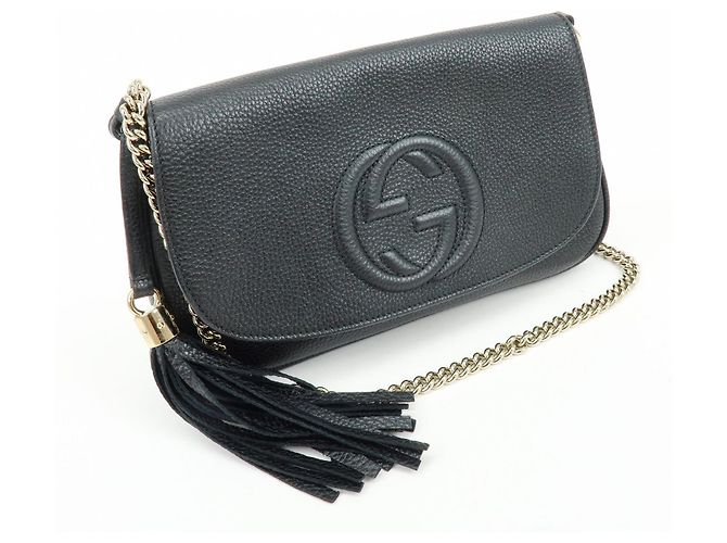Borsa a spalla in pelle con catena GUCCI SOHO Interlocking G Nera 536224 - vista 4