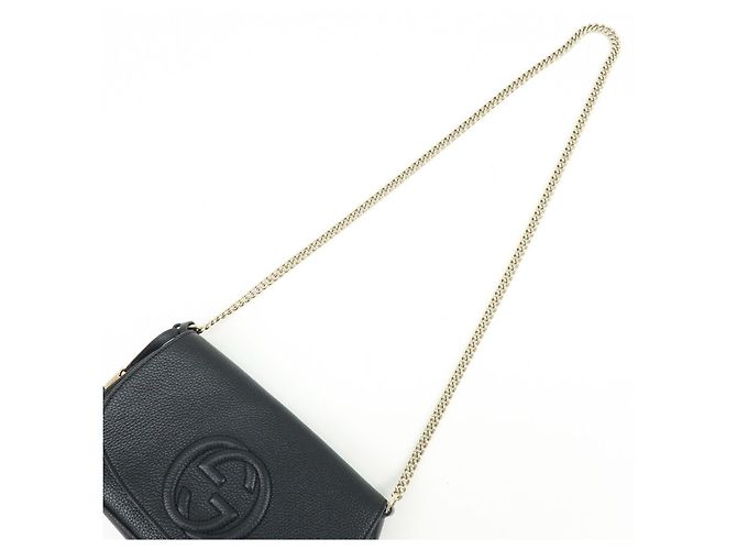 Borsa a spalla in pelle con catena GUCCI SOHO Interlocking G Nera 536224 - vista 6