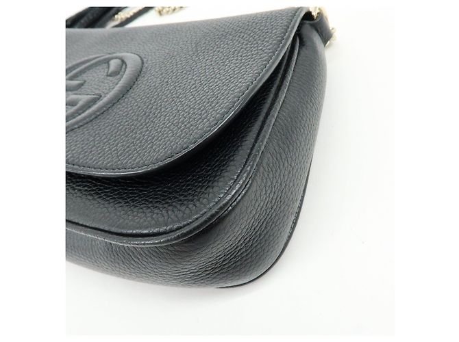 Borsa a spalla in pelle con catena GUCCI SOHO Interlocking G Nera 536224 - vista 8