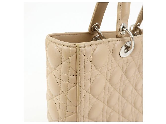 Christian Dior Cannage Lady Dior Borsa a Mano 2Way in Pelle Beige - vista 14