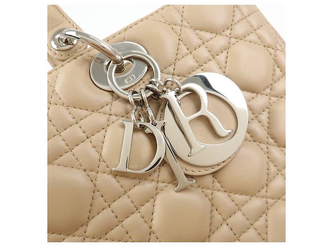 Christian Dior Cannage Lady Dior Borsa a Mano 2Way in Pelle Beige - vista 15