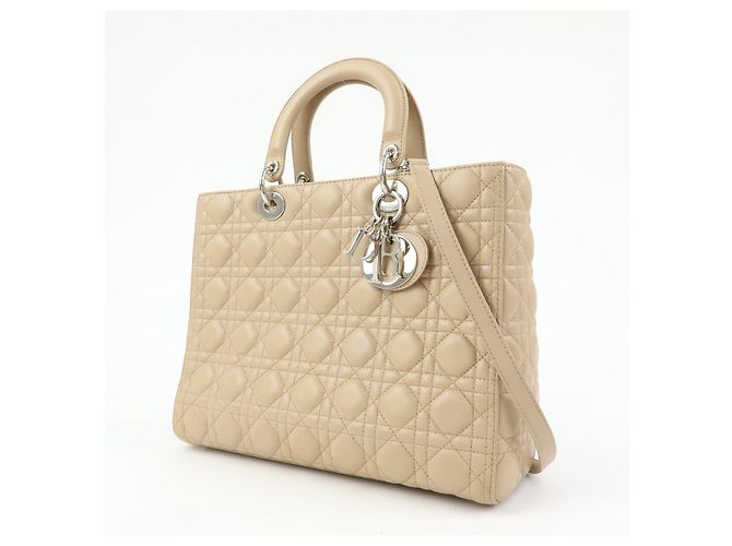 Christian Dior Cannage Lady Dior Borsa a Mano 2Way in Pelle Beige - vista 3