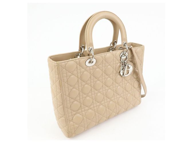 Christian Dior Cannage Lady Dior Borsa a Mano 2Way in Pelle Beige - vista 4