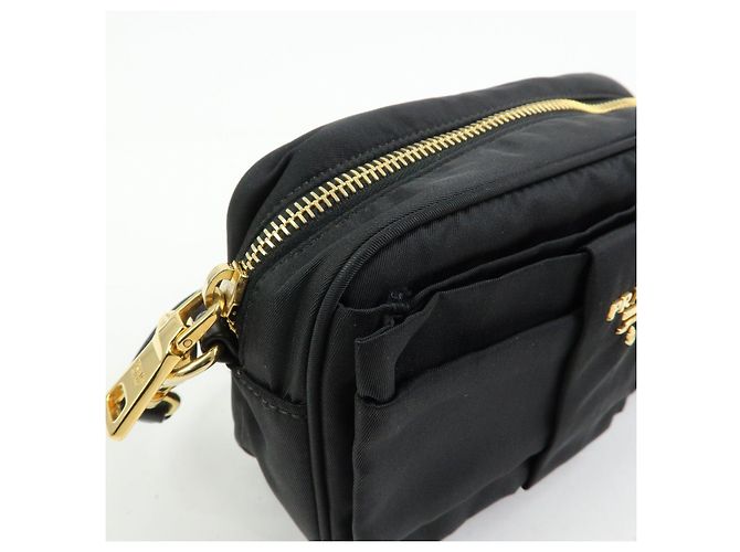 PRADA Mini Borsa a Tracolla in Nylon e Pelle Nero - vista 13
