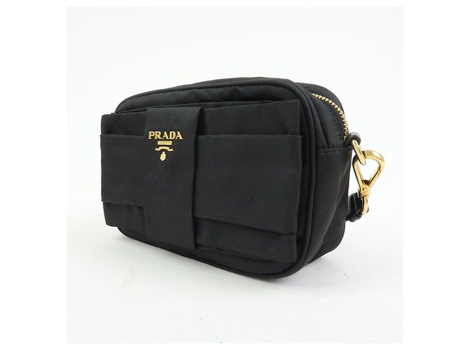 PRADA Mini Borsa a Tracolla in Nylon e Pelle Nero - vista 3