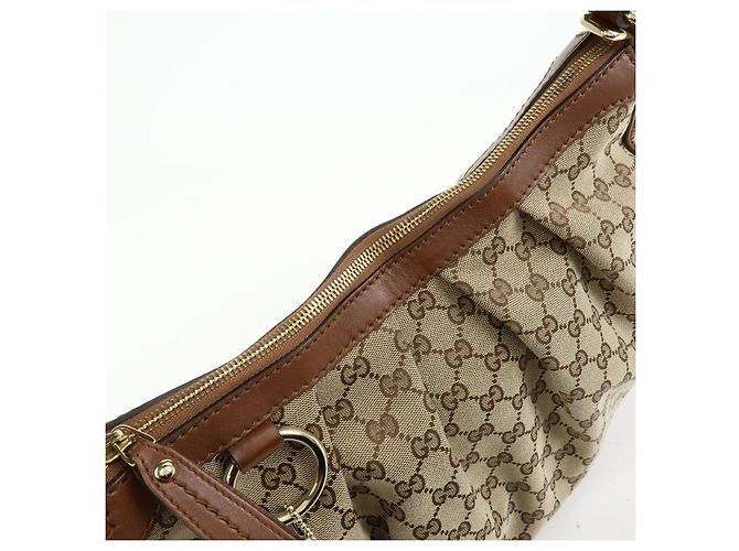 Borsa a spalla GUCCI Sukey Interlocking G GG Canvas Leather Beige 232955 - vista 19