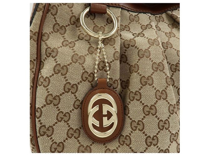 Borsa a spalla GUCCI Sukey Interlocking G GG Canvas Leather Beige 232955 - vista 20
