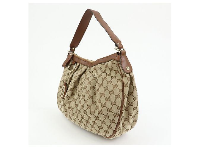 Borsa a spalla GUCCI Sukey Interlocking G GG Canvas Leather Beige 232955 - vista 3