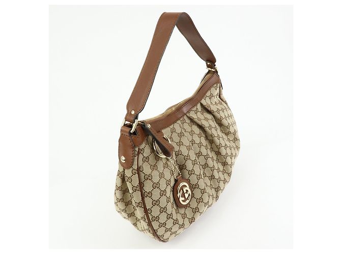 Borsa a spalla GUCCI Sukey Interlocking G GG Canvas Leather Beige 232955 - vista 4