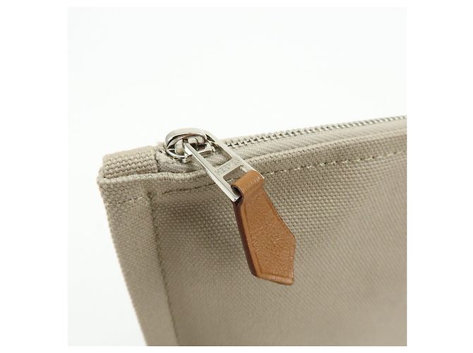 Hermès HERMES Yachting GM Canvas Flat Pouch Neceser Beige - vista 14