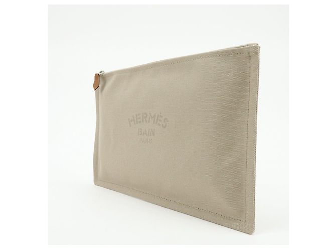 Hermès HERMES Yachting GM Canvas Flat Pouch Neceser Beige - vista 3