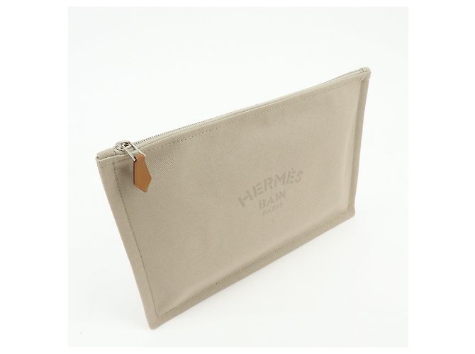 Hermès HERMES Yachting GM Canvas Flat Pouch Neceser Beige - vista 4
