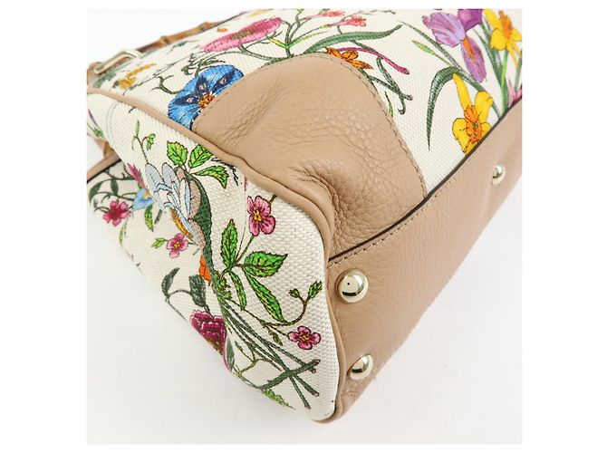 GUCCI Bamboo Flora Canvas Leather 2Way Bag Japan Limited Ivory 336032 - vista 11