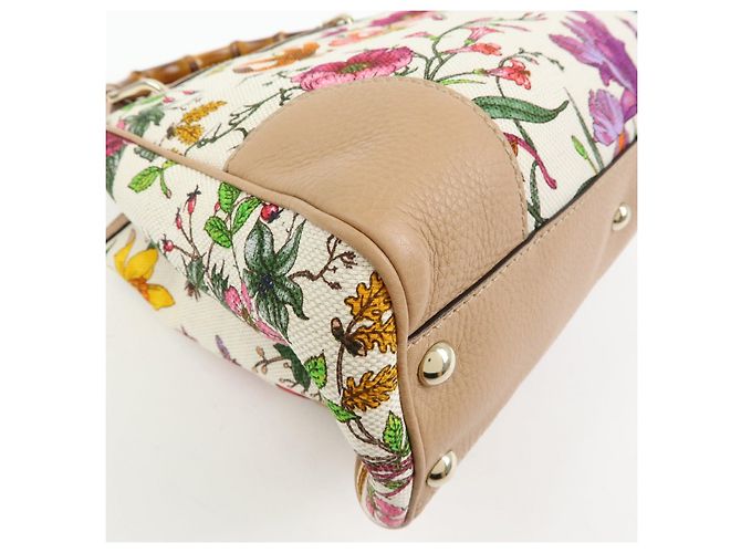 GUCCI Bamboo Flora Canvas Leather 2Way Bag Japan Limited Ivory 336032 - vista 12