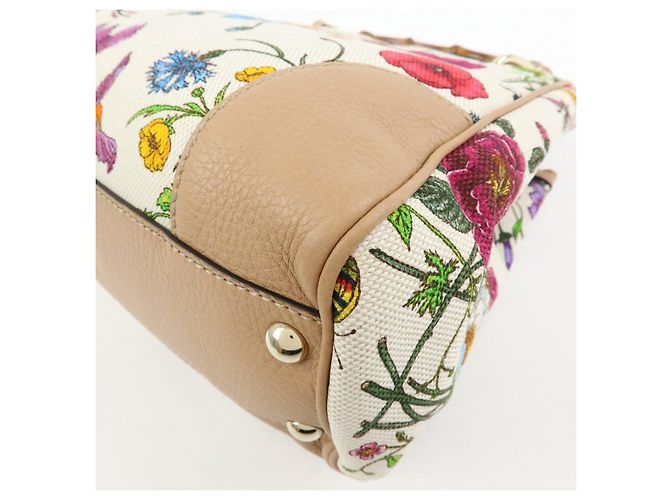 GUCCI Bamboo Flora Canvas Leather 2Way Bag Japan Limited Ivory 336032 - vista 13