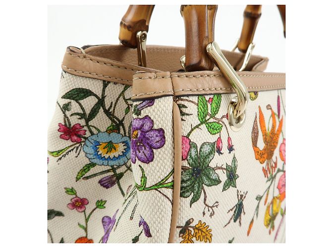 GUCCI Bamboo Flora Canvas Leather 2Way Bag Japan Limited Ivory 336032 - vista 14