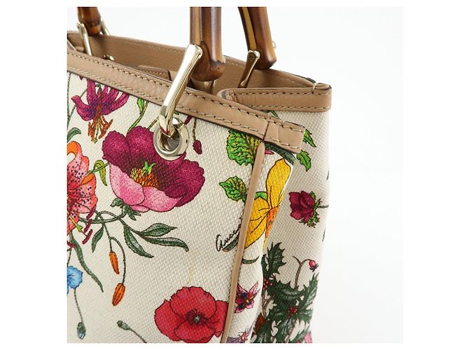 GUCCI Bamboo Flora Canvas Leather 2Way Bag Japan Limited Ivory 336032 - vista 15