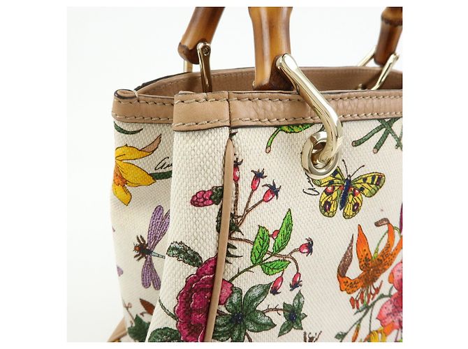 GUCCI Bamboo Flora Canvas Leather 2Way Bag Japan Limited Ivory 336032 - vista 16
