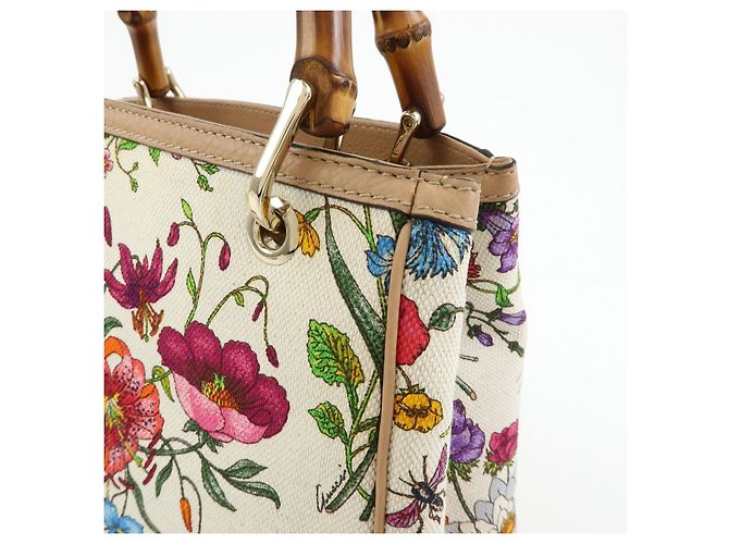 GUCCI Bamboo Flora Canvas Leather 2Way Bag Japan Limited Ivory 336032 - vista 17