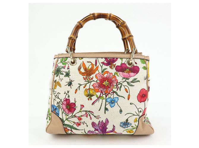 GUCCI Bamboo Flora Canvas Leather 2Way Bag Japan Limited Ivory 336032 - vista 2