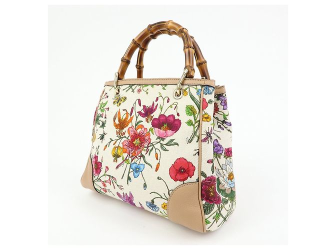 GUCCI Bamboo Flora Canvas Leather 2Way Bag Japan Limited Ivory 336032 - vista 3