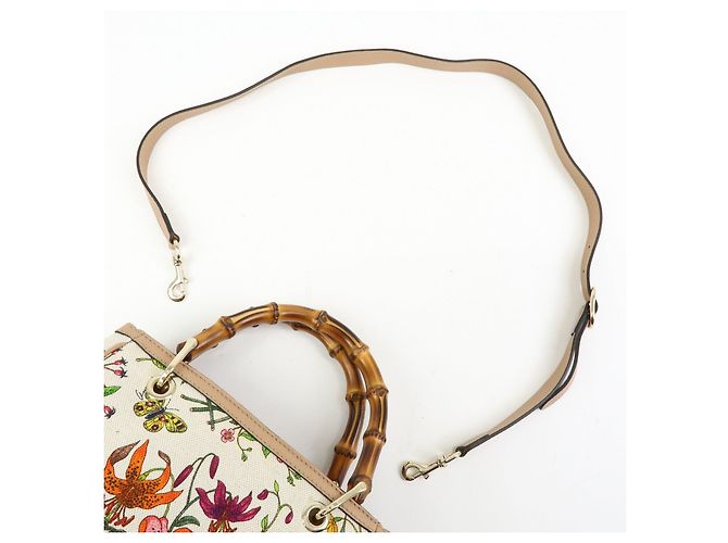 GUCCI Bamboo Flora Canvas Leather 2Way Bag Japan Limited Ivory 336032 - vista 6
