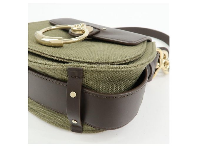 Chloé Chloe Tess Small Canvas Leather 2Way Bag Hand Bag Brown Green - vista 11