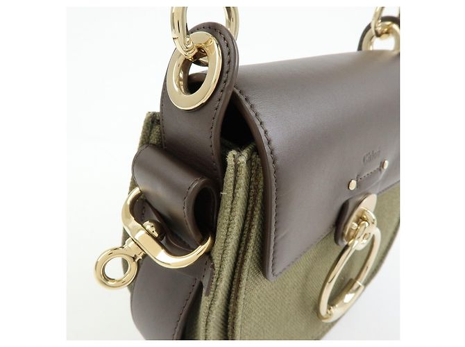 Chloé Chloe Tess Small Canvas Leather 2Way Bag Hand Bag Brown Green - vista 13