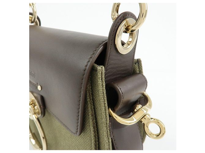 Chloé Chloe Tess Small Canvas Leather 2Way Bag Hand Bag Brown Green - vista 14