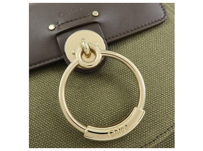 Chloé Chloe Tess Small Canvas Leather 2Way Bag Hand Bag Brown Green - vista 17