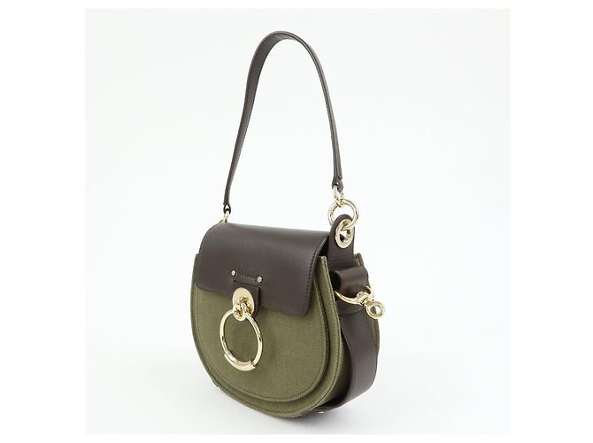 Chloé Chloe Tess Small Canvas Leather 2Way Bag Hand Bag Brown Green - vista 3