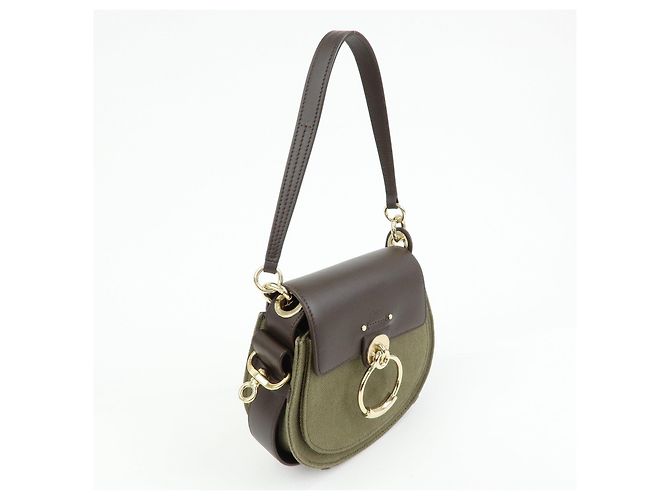 Chloé Chloe Tess Small Canvas Leather 2Way Bag Hand Bag Brown Green - vista 4