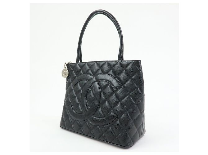 Borsa Tote CHANEL Medallion Matelasse COCO Mark Caviarskin Nera A01804 - vista 3