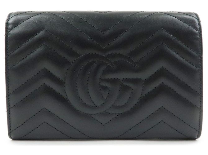 Borsa a tracolla con catena in pelle GUCCI GG Marmont Double G Nera 474575 - vista 2