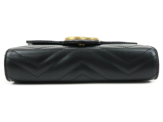 Borsa a tracolla con catena in pelle GUCCI GG Marmont Double G Nera 474575 - vista 3